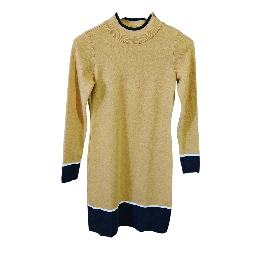 Ann Taylor Colorblock Mock Turtleneck With Gold Buttons Midi